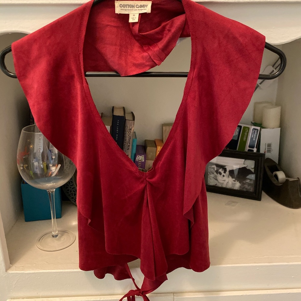Red Suede Halter Crop Top